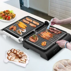 1200W Kontaktgrill mit LED-Anzeige & 4-Stunden-Timer & 2 Abnehmbare Grillplatten Elektrogrill