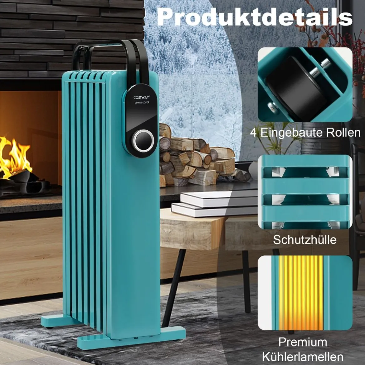 1500W Ölradiator 7 Rippen Heizkörper mit 3 Heizstufen Energiesparung & Überhitzungsschutz Türkis