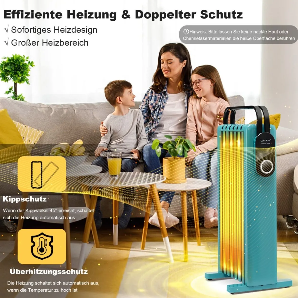 1500W Ölradiator 7 Rippen Heizkörper mit 3 Heizstufen Energiesparung & Überhitzungsschutz Türkis