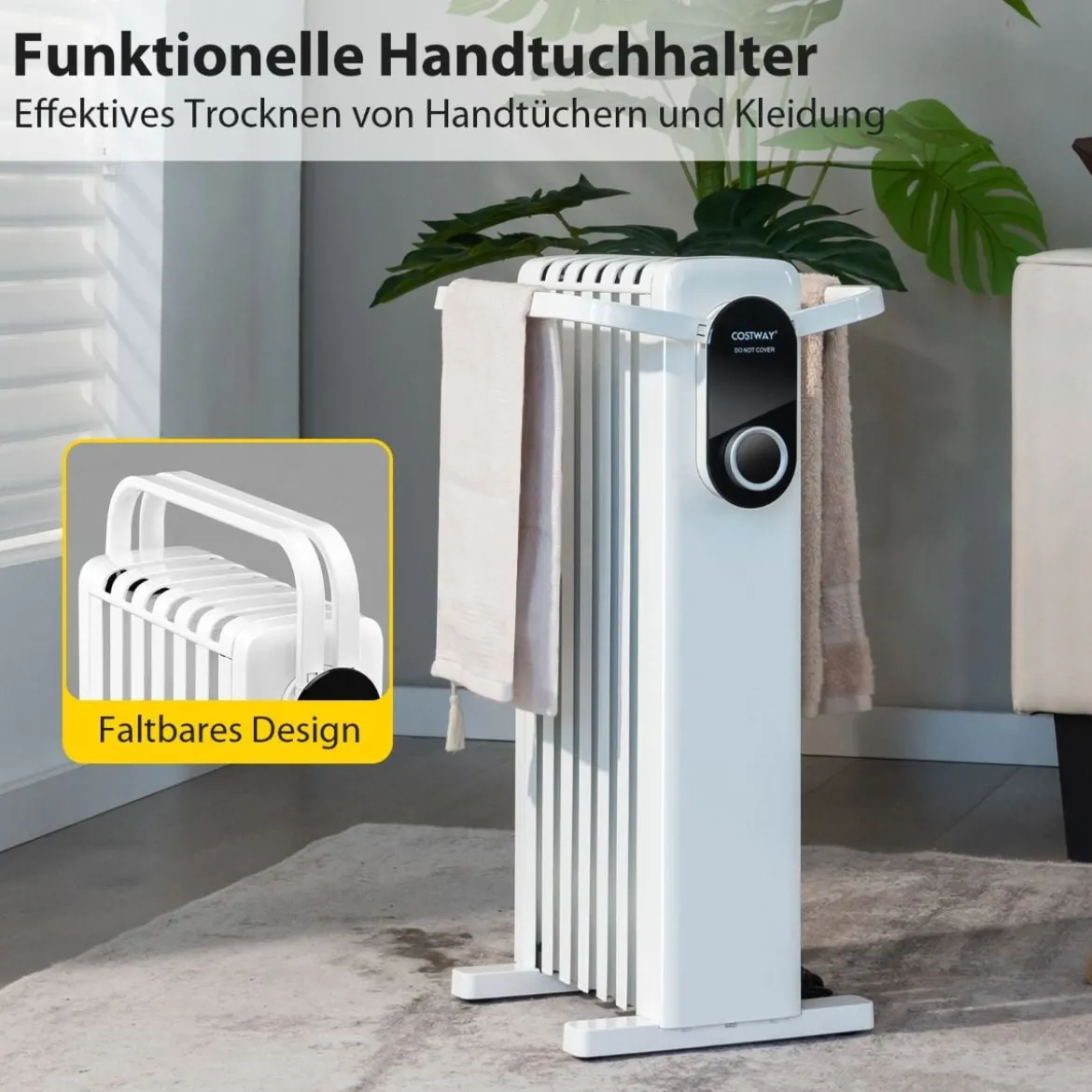 1500W Ölradiator 7 Rippen Heizkörper mit 3 Heizstufen Energiesparung & Überhitzungsschutz Weiß