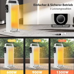 1500W Ölradiator 7 Rippen Heizkörper mit 3 Heizstufen Energiesparung & Überhitzungsschutz Weiß
