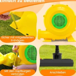 750W Luftgebläse tragbarer Luftpumpenventilator mit praktischem Griff & Erdspießen Gelb