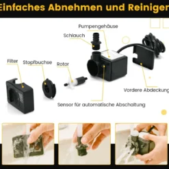 30 W Mini Aquarium Pumpe mit 2,5 m Hohem Hub & 1,83 m Netzkabel & 3 Düsen Wasserpumpe 1400 L/h