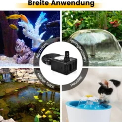 22 W Mini Aquarium Pumpe mit 2,2 m Hohem Hub & 1,83 m Netzkabel & 3 Düsen Wasserpumpe 900 L/h
