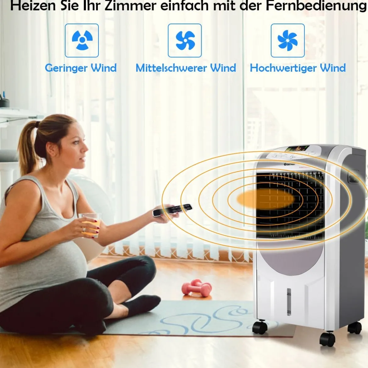 2000 W Mobiles Heiz- und Luftkühlgerät Luftbefeuchter Luftreiniger Heizlüfter 8 H Timer Grau