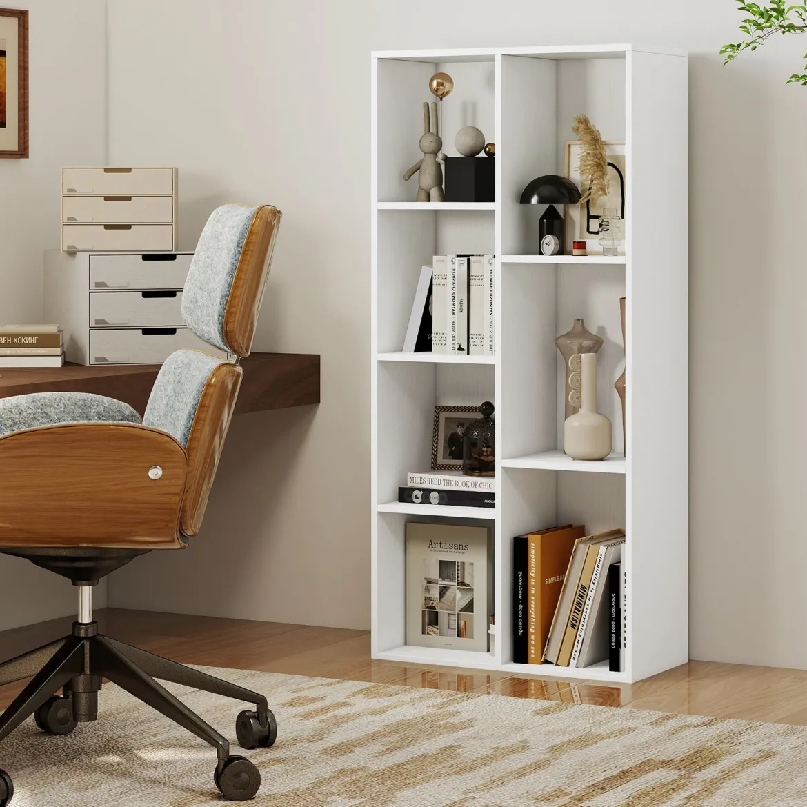 7-Würfel-Bücherregal freistehendes Würfelregal vertikal oder horizontal mit 7 Fächern Aufbewahrungregal Weiß