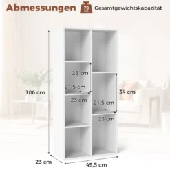 7-Würfel-Bücherregal freistehendes Würfelregal vertikal oder horizontal mit 7 Fächern Aufbewahrungregal Weiß