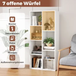 7-Würfel-Bücherregal freistehendes Würfelregal vertikal oder horizontal mit 7 Fächern Aufbewahrungregal Weiß