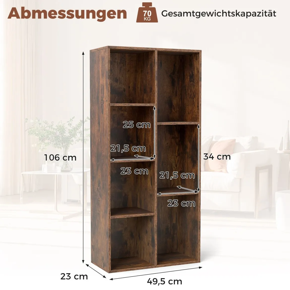 7-Würfel-Bücherregal freistehendes Würfelregal vertikal oder horizontal mit 7 Fächern Aufbewahrungregal Rustikal Braun