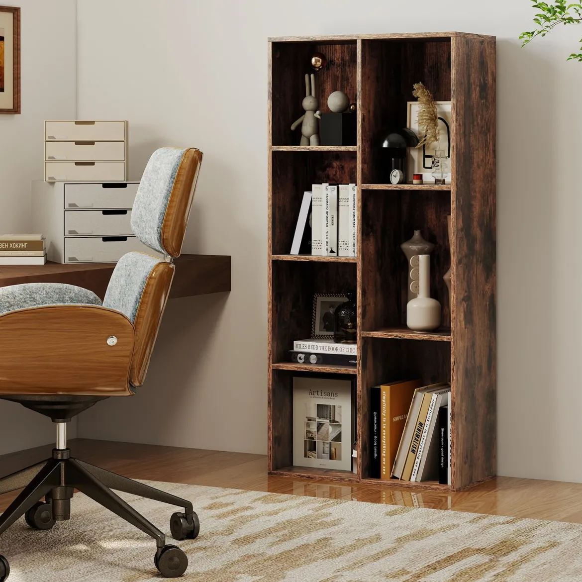 7-Würfel-Bücherregal freistehendes Würfelregal vertikal oder horizontal mit 7 Fächern Aufbewahrungregal Rustikal Braun