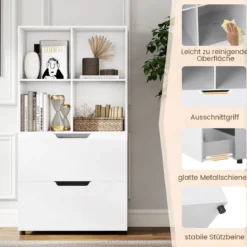 4-Würfel Bücherregal mit 2 Schubladen 130 cm 5-stufiges freistehendes Regal Weiß