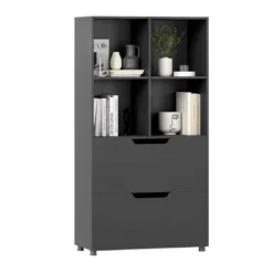 4-Würfel Bücherregal mit 2 Schubladen 130 cm 5-stufiges freistehendes Regal Schwarz