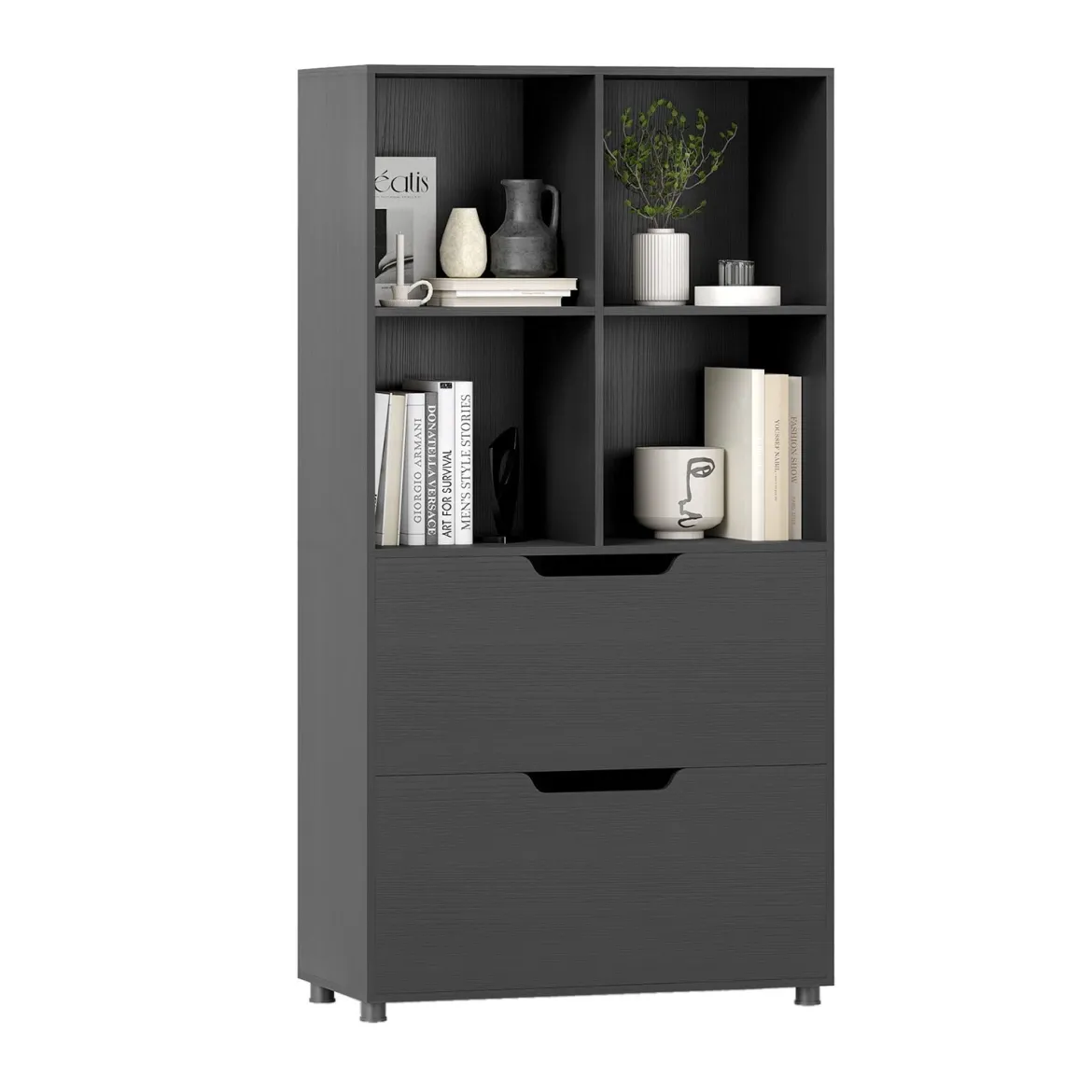4-Würfel Bücherregal mit 2 Schubladen 130 cm 5-stufiges freistehendes Regal Schwarz