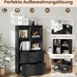 4-Würfel Bücherregal mit 2 Schubladen 130 cm 5-stufiges freistehendes Regal Schwarz