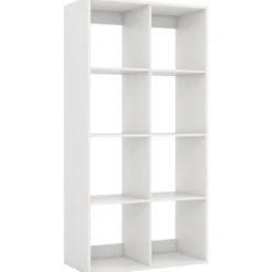 8-Würfel Bücherregal modernes Würfelregal mit Rückwand-Schutzgeländer & Kippschutz-Set 69,5 x 33 x 137 cm Weiß