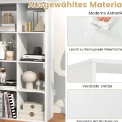 8-Würfel Bücherregal modernes Würfelregal mit Rückwand-Schutzgeländer & Kippschutz-Set 69,5 x 33 x 137 cm Weiß