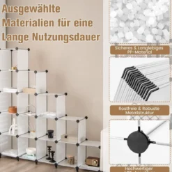 Würfelregal mit 16 Fächern Modulares Aufbewahrungsregal 125 x 31 x 129 cm Halbtransparent