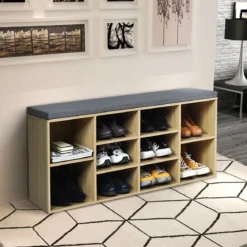 Würfelregal mit 10 Fächern Schuhbank Schuhablage Schuhschrank 104 x 30 x 48 cm Natur