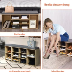 Würfelregal mit 10 Fächern Schuhbank Schuhablage Schuhschrank 104 x 30 x 48 cm Natur
