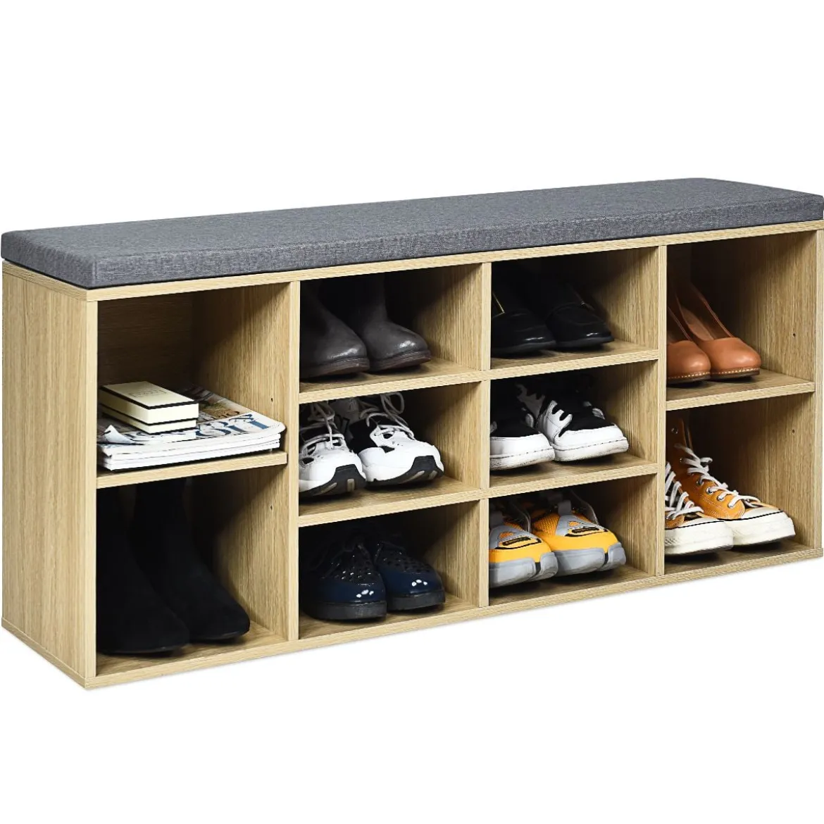Würfelregal mit 10 Fächern Schuhbank Schuhablage Schuhschrank 104 x 30 x 48 cm Natur