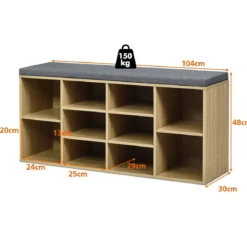 Würfelregal mit 10 Fächern Schuhbank Schuhablage Schuhschrank 104 x 30 x 48 cm Natur