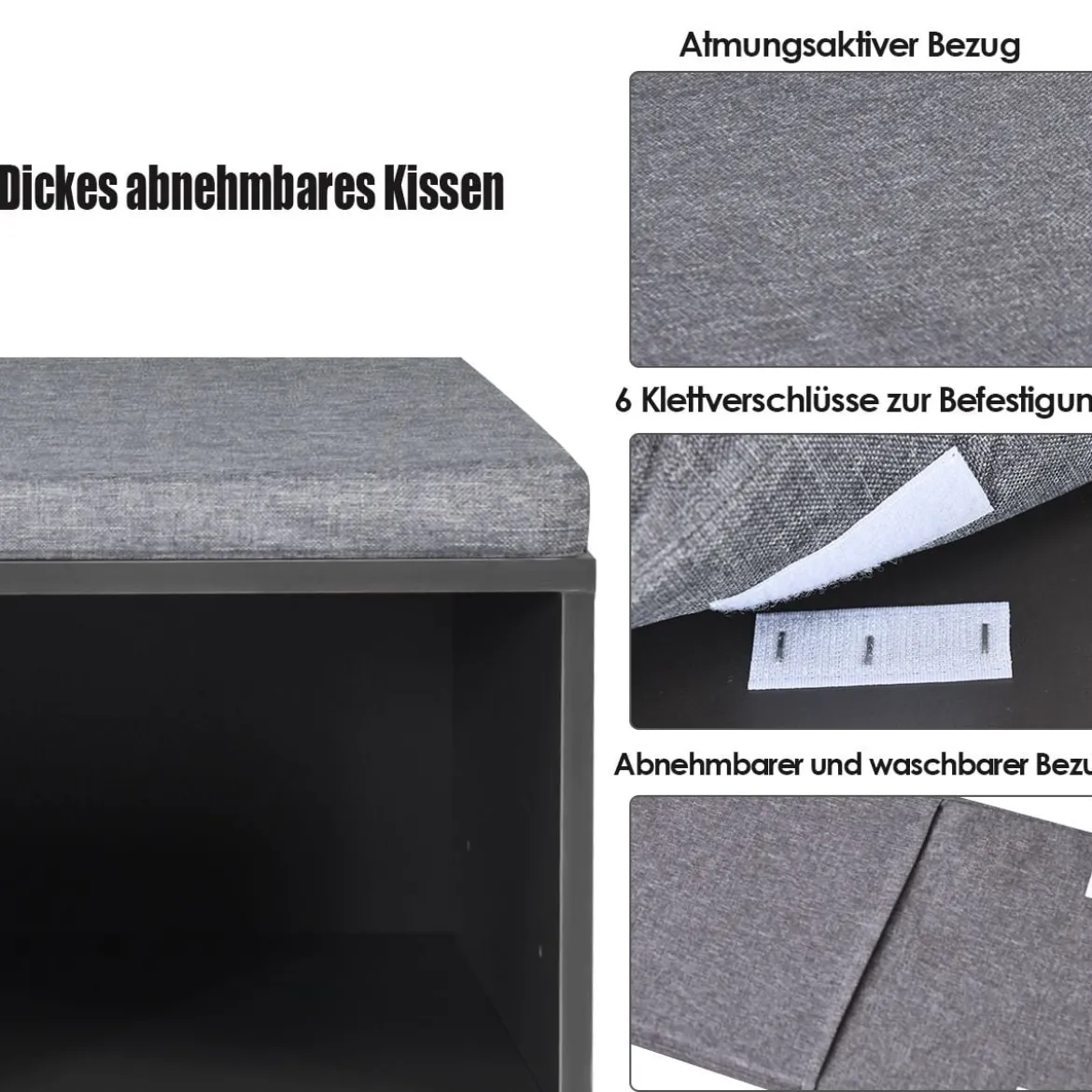Würfelregal mit 10 Fächern Schuhbank mit Sitzfläche Schuhschrank 104 x 30 x 48 cm Grau