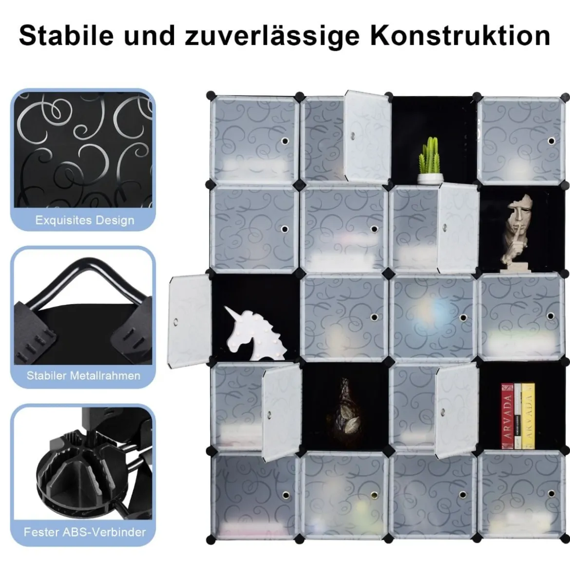 20 Würfel Steckregal DIY Würfelregal stapelbar aus Kunststoff Regalsystem Schwarz