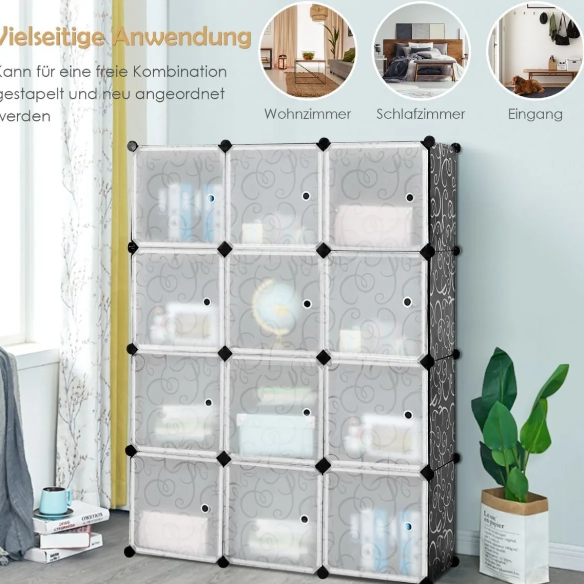 12 Würfel Steckregal DIY Würfelregal stapelbar aus Kunststoff Regalsystem Stufenregal Modula Schwarz
