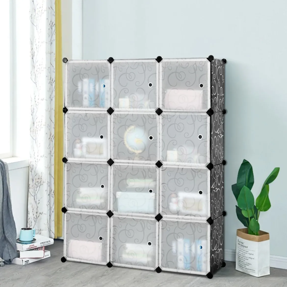 12 Würfel Steckregal DIY Würfelregal stapelbar aus Kunststoff Regalsystem Stufenregal Modula Schwarz