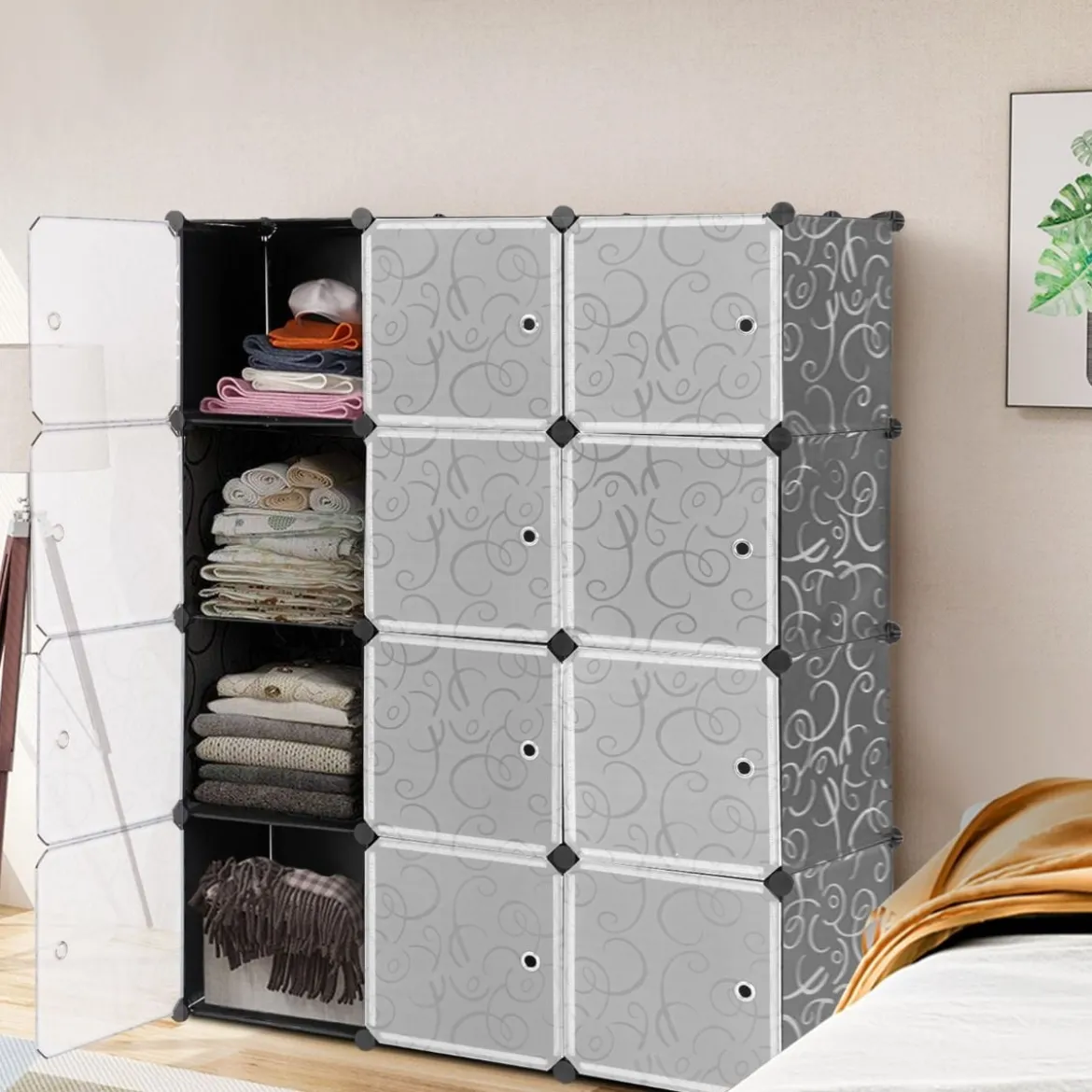 12 Würfel Steckregal DIY Würfelregal stapelbar aus Kunststoff Regalsystem Stufenregal Modula Schwarz