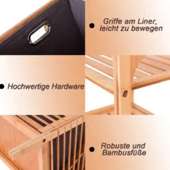 Wäschekorb aus Bambus Badregal Badezimmer Regal mit 2 offenen Regalfächern