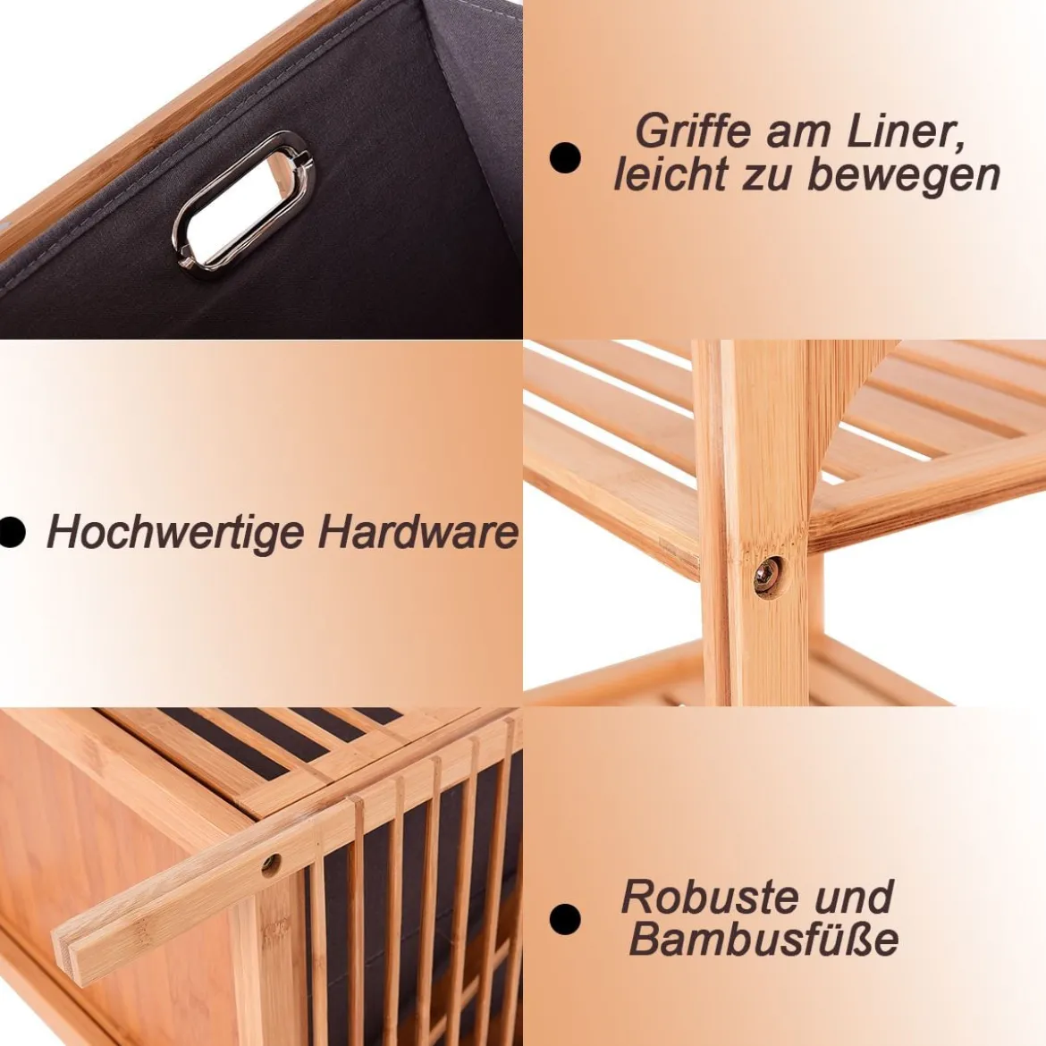 Wäschekorb aus Bambus Badregal Badezimmer Regal mit 2 offenen Regalfächern