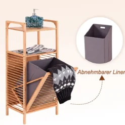 Wäschekorb aus Bambus Badregal Badezimmer Regal mit 2 offenen Regalfächern