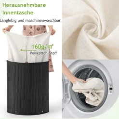 Wäschekorb mit Deckel Bambuskorb mit 58 L Fassungsvermögen 38 x 38 x 60 cm Schwarz