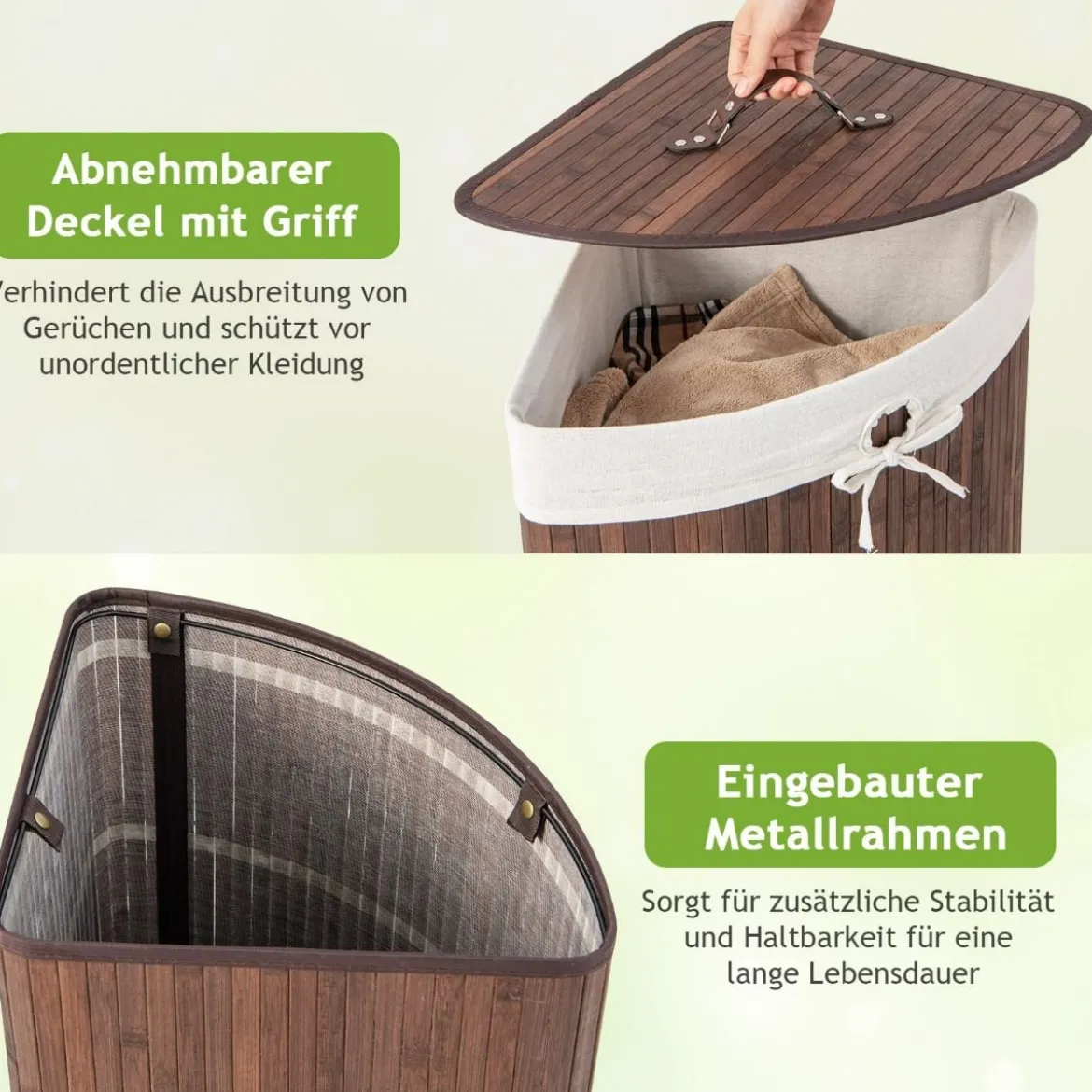 Wäschekorb mit Deckel Bambuskorb mit 58 L Fassungsvermögen 38 x 38 x 60 cm Kaffee