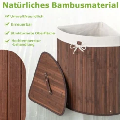 Wäschekorb mit Deckel Bambuskorb mit 58 L Fassungsvermögen 38 x 38 x 60 cm Kaffee