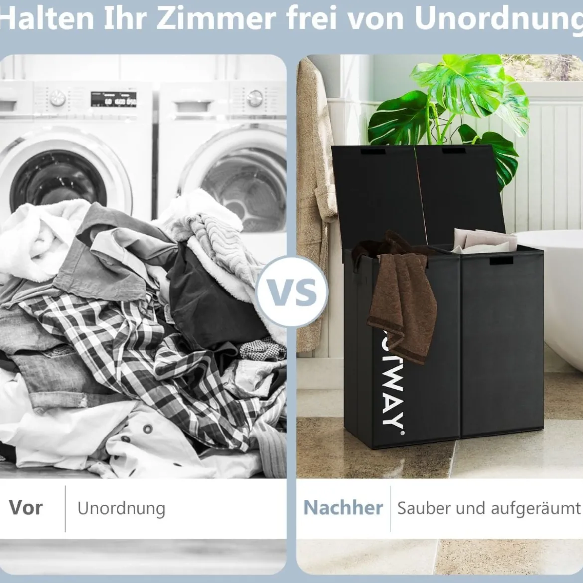 Wäschekorb mit Deckel 105 L Wäschebehälter mit 2 herausnehmbaren Wäschesäcken Schwarz