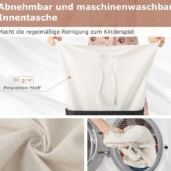 Wäschekorb mit Deckel 72L Wäschesammler aus Bambus mit Griffen Schwarz