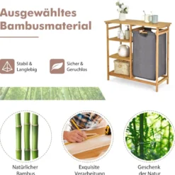 Wäschekorb mit Fächer Wäschesammler mit Ablage Wäschesortierer mit offenen Regalen 80 x 34 x 81cm Natürlich