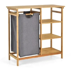 Wäschekorb mit Fächer Wäschesammler mit Ablage Wäschesortierer mit offenen Regalen 80 x 34 x 81cm Natürlich