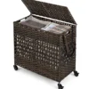 Wäschekorb Wäschesammler mit Deckel 2 Fächern & 110L Kapazität 64,5 x 33 x 67 cm Braun