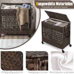 Wäschekorb Wäschesammler mit Deckel 2 Fächern & 110L Kapazität 64,5 x 33 x 67 cm Braun