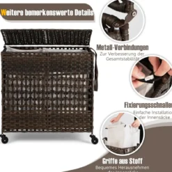 Wäschekorb Wäschesammler mit Deckel 2 Fächern & 110L Kapazität 64,5 x 33 x 67 cm Braun