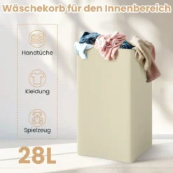 Wäscheschrank freistehend Wäschetruhe Holz Wäschesammler mit Deckel und Tasche Weiß