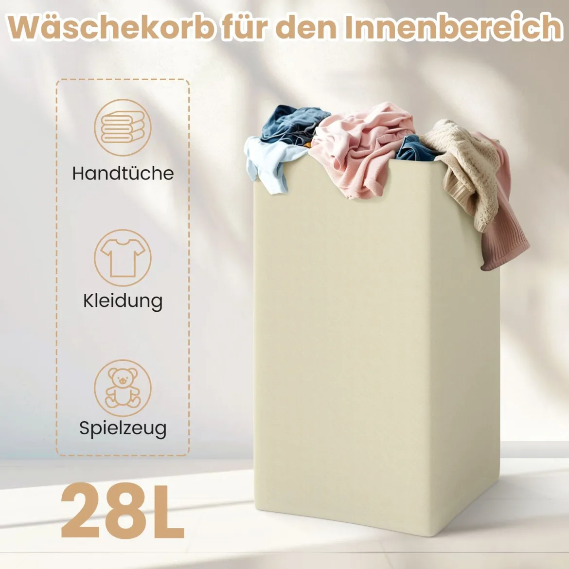 Wäscheschrank freistehend Wäschetruhe Holz Wäschesammler mit Deckel und Tasche Weiß