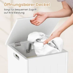 Wäscheschrank freistehend Wäschetruhe Holz Wäschesammler mit Deckel und Tasche Weiß