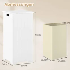 Wäscheschrank freistehend Wäschetruhe Holz Wäschesammler mit Deckel und Tasche Weiß