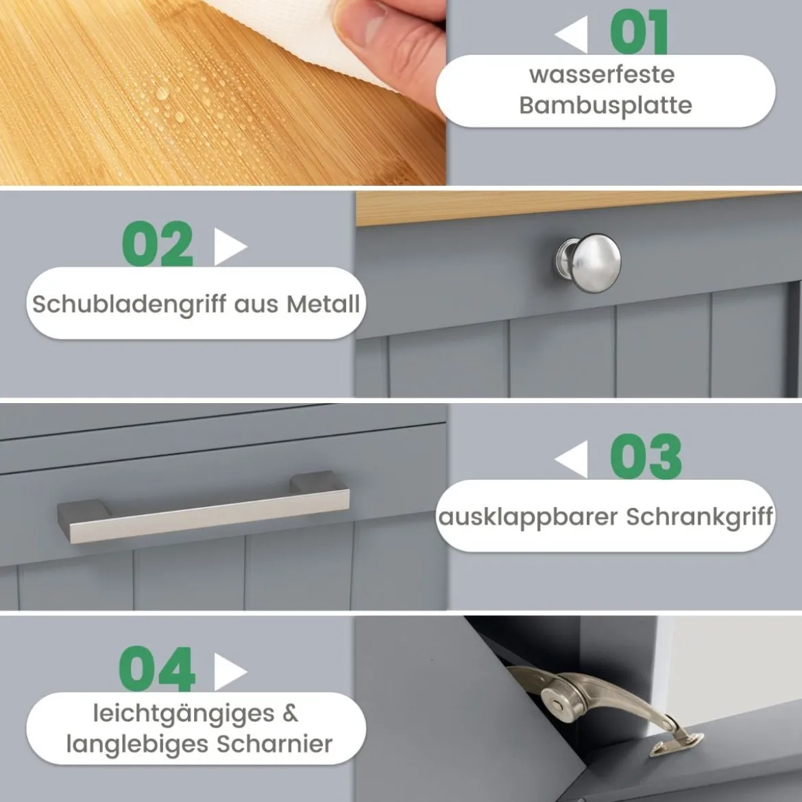 Wäscheschrank mit Wäschekorb & Schublade & Bambus Tischplatte Wäschesammler Badschrank