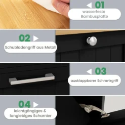 Wäscheschrank mit Wäschekorb & Schublade & Bambus Tischplatte Wäschesammler Badschrank
