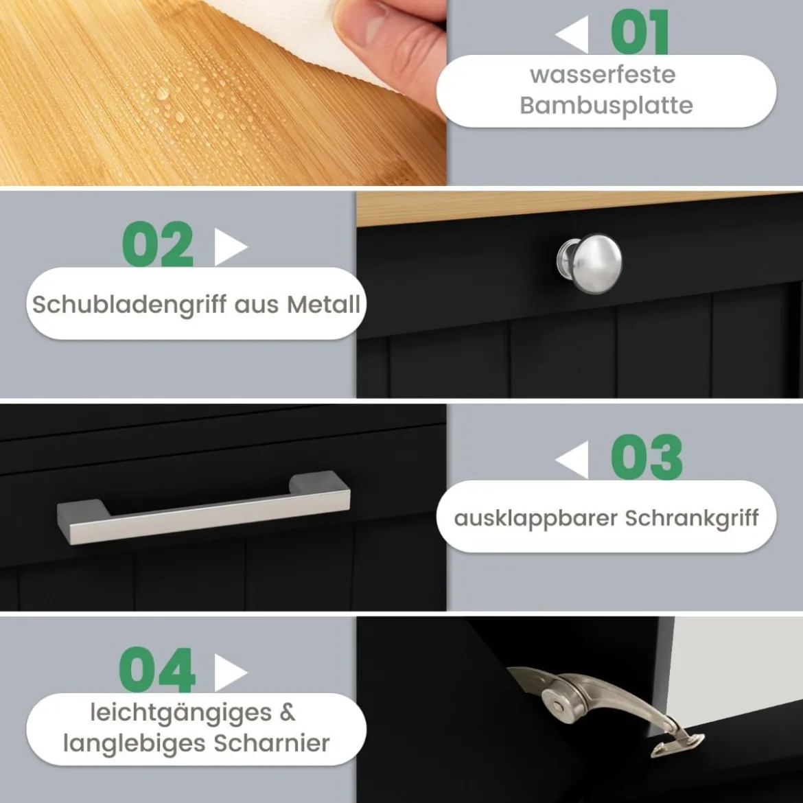 Wäscheschrank mit Wäschekorb & Schublade & Bambus Tischplatte Wäschesammler Badschrank